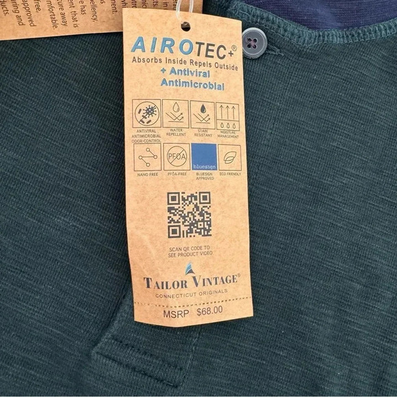 Tailor Vintage Navy Blue Green Shirt Top Tee Long Sleeve Buttons Airotec S NWT - Picture 7 of 9
